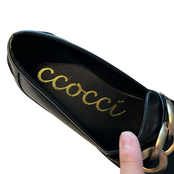 CCOCCI Women’s 9 Sutton Loafers Black Chunky Gold Chain‎ Accent Lug Academia - Picture 3 of 11